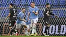 Gol larut yang dicetak Sergej Milinkovic-Savic menghindarkan Lazio dari kekalahan melawan tamunya. Skor 3-3 menjadi hasil akhir di laga sengit tersebut. (Alfredo Falcone/LaPresse via AP)