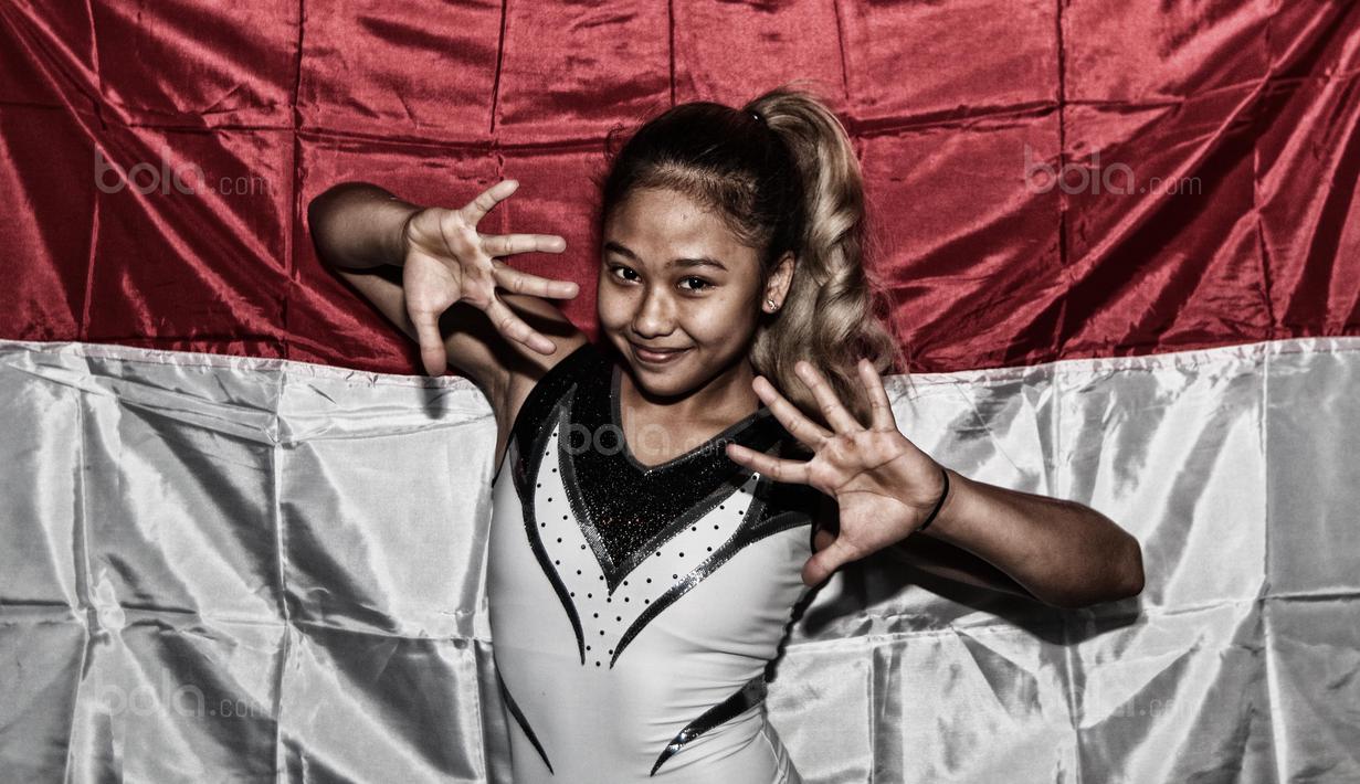 Rifda Irfanaluthfi atlet senam artistik Indonesia di Gedung Senam Buaran, Jakarta, Rabu (09/8/2017).  Rifda siap memberikan yang terbaik pada SEA Games 2017.(Bola.com/Nicklas Hanoatubun)