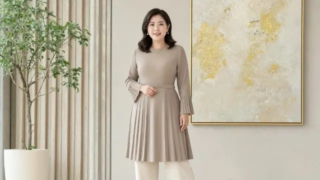 Model Baju Wanita Usia 50 Tahun Kombinasi Polos