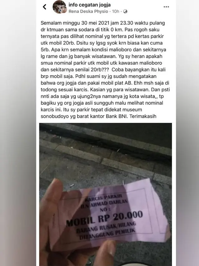 Diproses Dishub, Ini 4 Fakta Curhatan Viral Bayar Parkir Malioboro Rp 20 Ribu