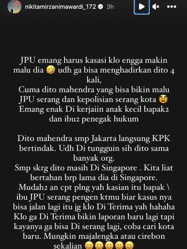Unggahan Nikita Mirzani soal JPU Serang ajukan banding. (Foto: Dok. Instagram @nikitamirzanimawardi_172)