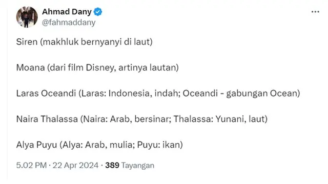 6 Rekomendasi Nama Anak Berunsur Laut dari Netizen Ini Kocak, Bikin Ngakak