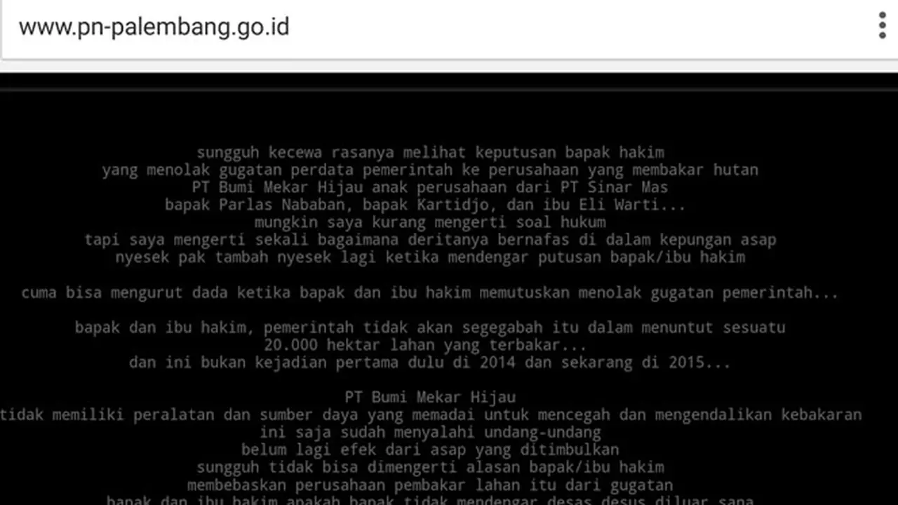 Diretas, Situs Pengadilan Negeri Palembang Masih Berubah Tampilan