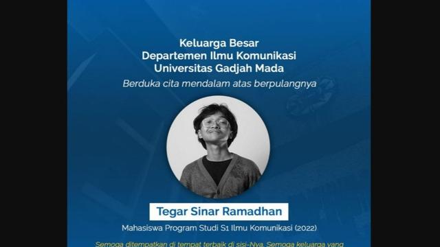Duka untuk Tegar Sinar Ramadhan atau TSR, Mahasiswa UGM yang Meninggal Bunuh Diri Jatuh dari Hotel.