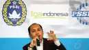 Pengurus PSSI bidang organisasi, Hadiyandra memberikan paparan saat diskusi "Sudah Kerja Apa Saja PSSI?" yang dihelat di Stadion GBK, Jakarta (15/12/2014). (Liputan6.com/Helmi Fithriansyah)