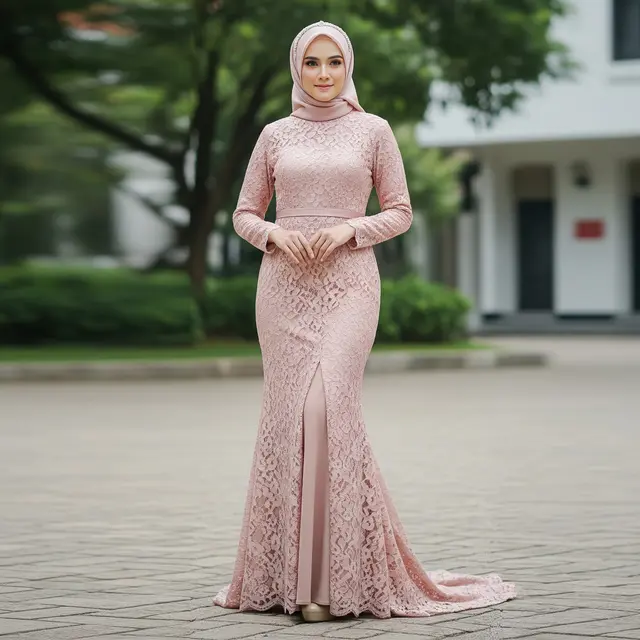 9 Model Gamis Brokat Premium dengan Potongan Mermaid Modern, Tampil Mewah