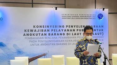 Direktur Lalu Lintas dan Angkutan Laut, Capt Mugen S Sartoto mengatakan bahwa Kementerian Perhubungan tengah mengkaji rencana penambahan pelabuhan singgah rute tol laut pada 2023. (Dok Kemenhub)