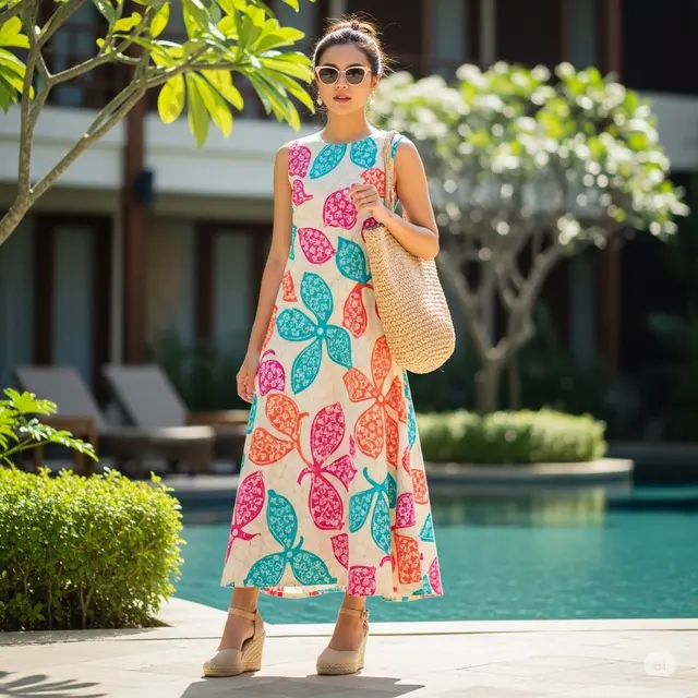 Model Long Dress Batik Kombinasi Modern 2025 (Image by Gemini)