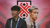 Piala AFF - Shin Tae-yong dan Keisuke Honda (Bola.com/Adreanus Titus)
