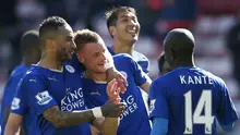 Pemain sambut keberhasilan Jamie Vardy cetka dua gol lawan Sunderland (Reuters)