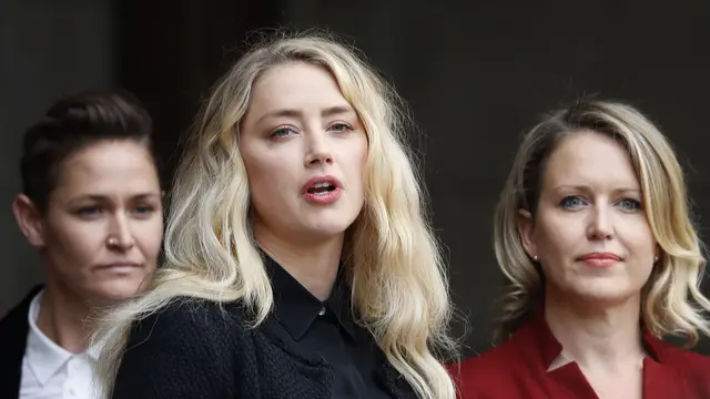 Amber Heard di Pengadilan Tinggi London, Selasa (28/7/2020)(AP Photo/Alastair Grant)