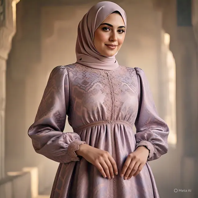 Dress Brokat Empire Waist dengan Lengan Balon