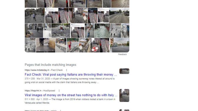 <p>Penelusuran klaim foto masyarat Itali membuang uang ke jalan</p>