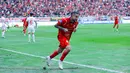 Pemain Persija Jakarta, Maxwell Souza, melakukan selebrasi setelah mencetak gol ke gawang Malut United pada laga pekan ke-3 BRI Super League di Jakarta International Stadium, Sabtu (23/8/2025) sore WIB. (Bola.com/M. Iqbal Ichsan)
