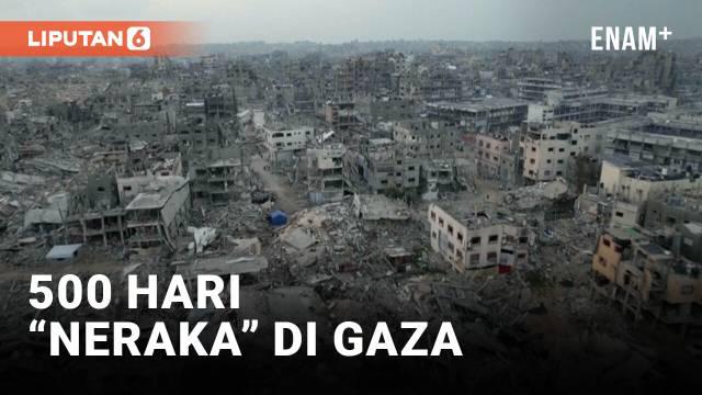 Rekaman drone mengungkapkan skala kehancuran yang luas di Gaza utara setelah 500 hari perang. Gambar udara yang diambil di Jabaliya menunjukkan bangunan-bangunan yang rata dengan tanah, tumpukan puing, serta tenda-tenda pengungsi. Warga terlihat berj...