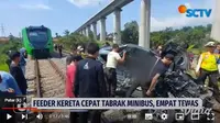 Sebuah mobil tertabrak KA Feeder Whoosh saat&nbsp;melintas di perlintasan kereta&nbsp;sebidang tidak terjaga di Bandung, Jawa Barat. (YouTube Liputan6)