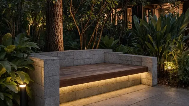 Model Bangku Bata Ringan yang Cocok Dipadukan dengan Lampu Taman (AI Generated)