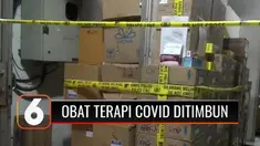 Penimbunan ratusan kardus obat untuk pasien Covid-19 di sebuah ruko di kawasan Kalideres, Jakarta Barat, dibongkar polisi, Senin malam (12/7). Pelaku menimbun obat-obatan tersebut agar bisa menjual di pasaran dengan harga lebih mahal.