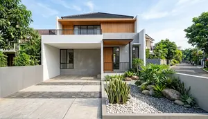 8 Desain Carport dengan Taman Kering Tanpa Rumput yang Bikin Halaman Depan Makin Modern