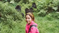 Nikita Willy asyik menonton gorila-gorila yang sedang bermain di Kinigi, Rwanda (Dok.Instagram/@nikitawillyofficial94/https://www.instagram.com/p/B7fWRCDnIqE/Komarudin)