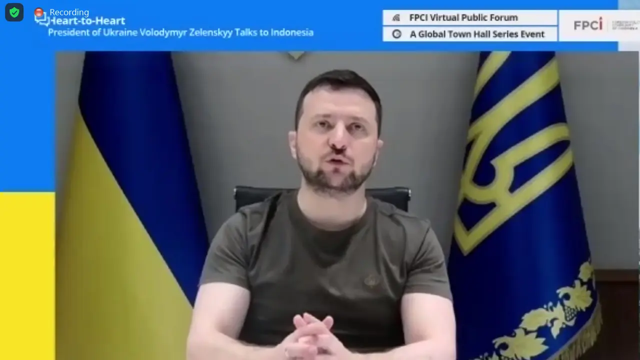 Presiden Ukraina Volodymyr Zelensky di acara Foreign Policy Community of Indonesia (FPCI),