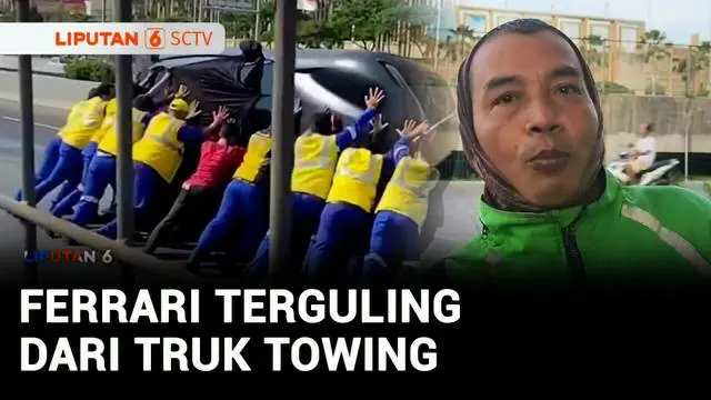 VIDEO: Truk Towing Pecah Ban, Mobil Mewah 'Ferrari' yang Diangkut Terpental di Jalan Tol