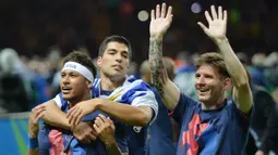 Keberingasan trio MSN berhasil memenangkan gelar Liga Spanyol, Copa del Rey hingga trofi Liga Champions, termasuk treble pada musim 2014-2015. (AFP/Oliver Lang)