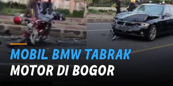 VIDEO: Adu Banteng, Insiden Mobil BMW Tabrak Motor di Bogor