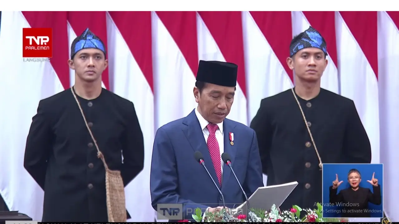 Presiden RI Joko Widodo (Jokowi) saat penyampaian RUU tentang APBN Tahun Anggaran 2024 beserta Nota Keuangan pada Rabu, 16 Agustus 2023. (Photo dok. Youtube DPR RI)