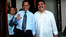 Saat akan bertemu Surya Paloh, Mahfud MD ditemani Elman Saragih dan petinggi Partai Nasdem lainnya, , Rabu (30/4/2014) (Liputan6.com/Johan Tallo).