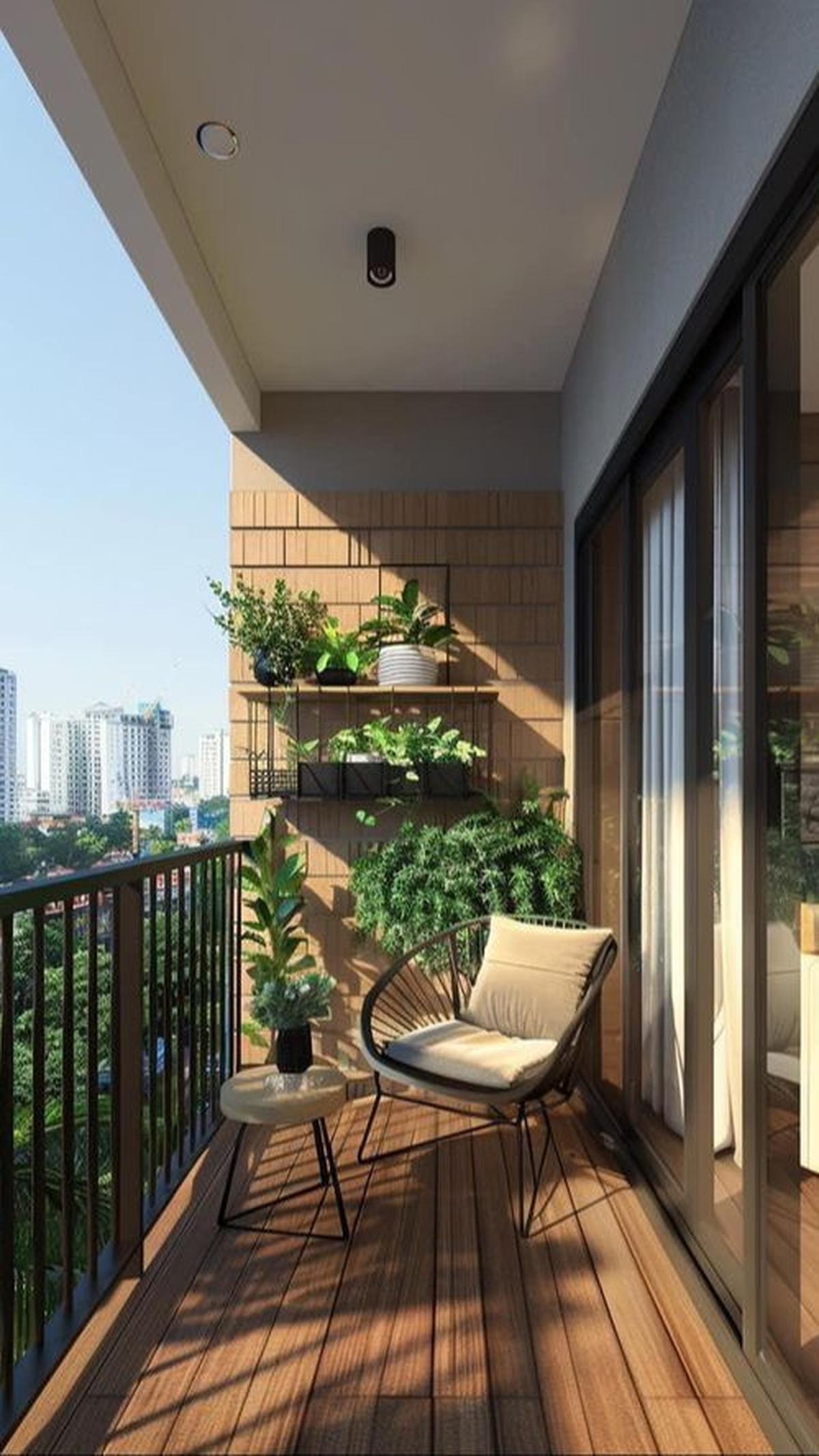 Desain Balkon Terbuka dengan Lantai Vinyl