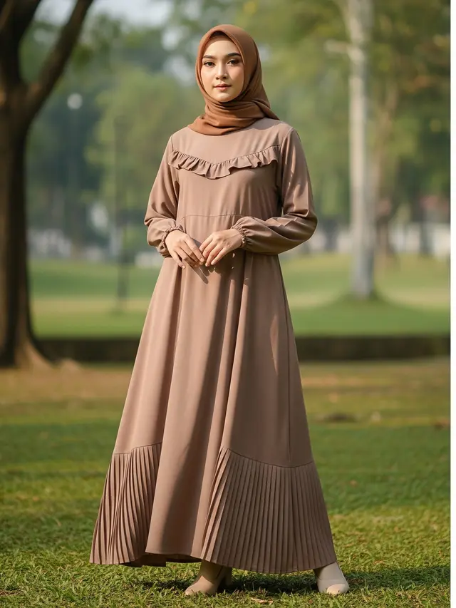 Dress Coklat A-Line yang Netral