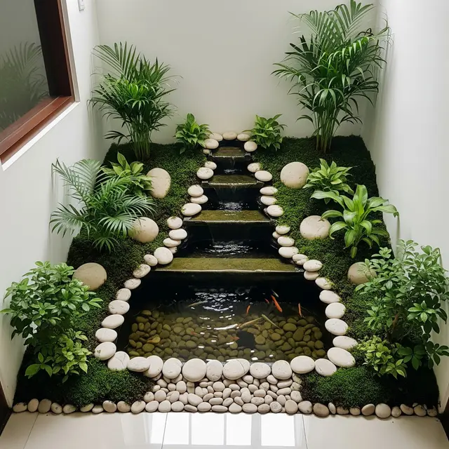 9 Model Taman Kering dan Kolam Ikan Sudut Dalam Rumah yang Mudah Dirawat
