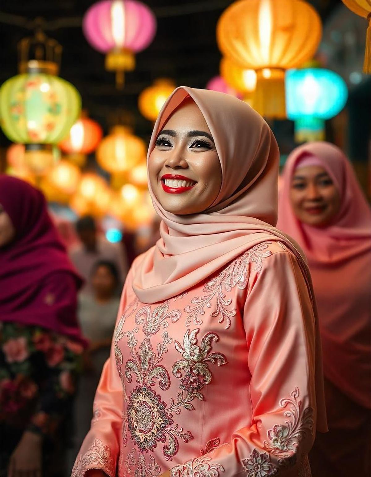 Desain Gamis Lebaran 2025 Peach Blossom