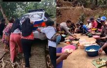 Bawa Mobil Patwal ke Perkampungan, Polisi Ini Bagikan Makan Siang Sederhana buat Para Petani 'Matur Nuwun ya Allah