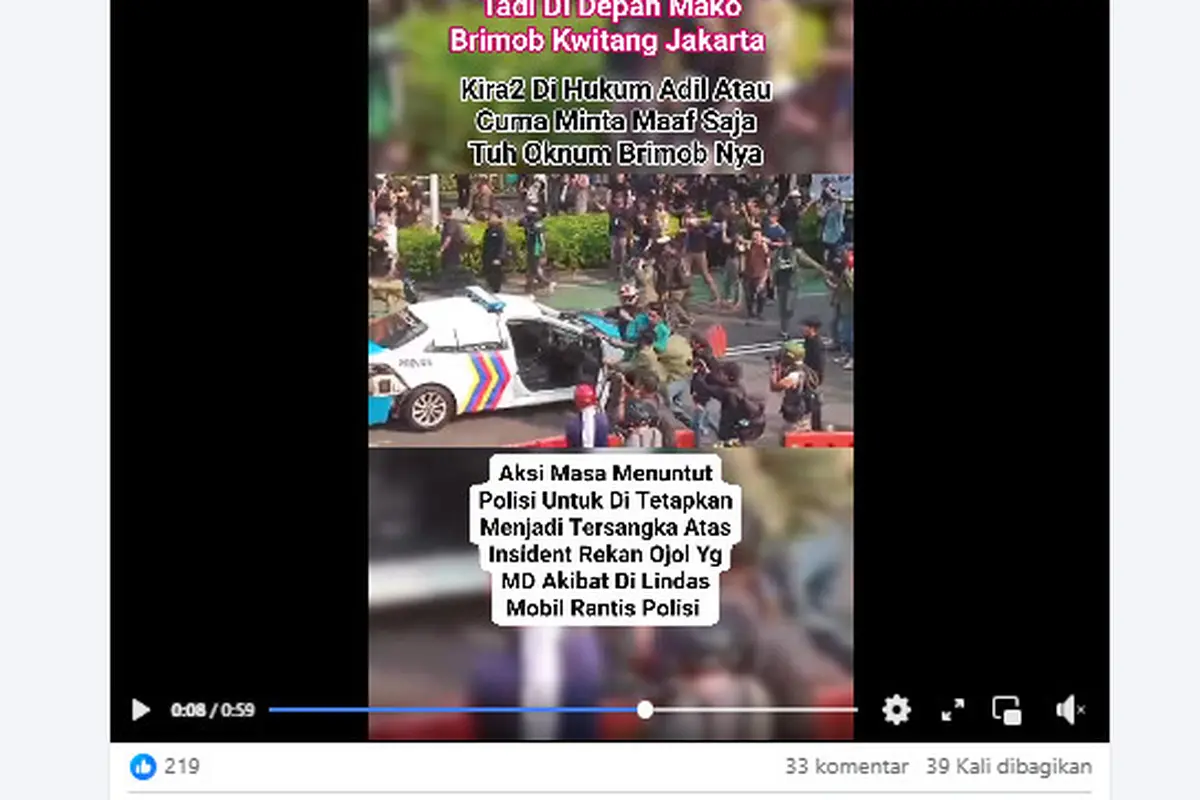 Tangkapan layar klaim video ketegangan di depan Mako Brimob Kwitang