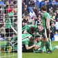 Pemain Lincoln City merayakan gol Sean Raggett ke gawang klub Liga Inggris Burnley pada laga babak kelima Piala FA, Sabtu (18/2/2017). (AP Photo/Martin Rickett) 