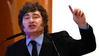 Presiden Argentina, Javier Milei, berbicara selama upacara peringatan ulang tahun ke-172 Bursa Saham Buenos Aires di Buenos Aires pada 16 Juli 2026. (Luis ROBAYO/AFP)