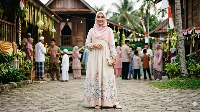 Model Gamis Kombinasi Corak Polos Terbaru (Foto: Gemini AI)