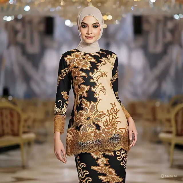 Gamis Batik Pesta Kombinasi Kain Polos