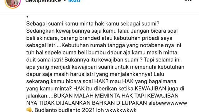 Unggahan Dewi Perssik. (Foto: Dok. Instagram @dewiperssik9)