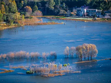 Foto yang diabadikan pada 20 November 2020 ini menunjukkan pemandangan Danau Nianhu di Wilayah Huize, Kota Qujing, Provinsi Yunnan, China barat daya. (Xinhua/Hu Chao)