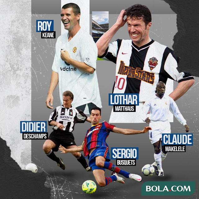Ilustrasi - Gelandang Bertahan Terbaik: Didier Deschamps, Sergio Busquets, Roy Keane, Lothar Matthaus, Claude Makalele