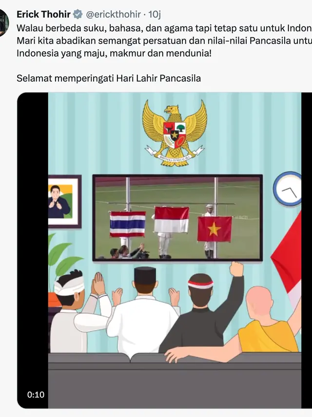 Ucapan selamat Hari Lahir Pancasila dari Erick Thohir. (Foto: Dok. Twitter @erickthohir)