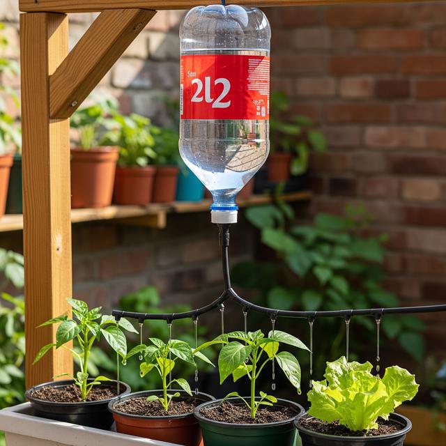 8. Irigasi Botol Gantung dengan Selang Tetes