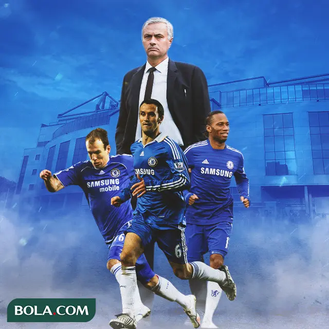 Chelsea - Jose Mourinho, Arjen Robben, Ricardo Carvalho, Didier Drogba
