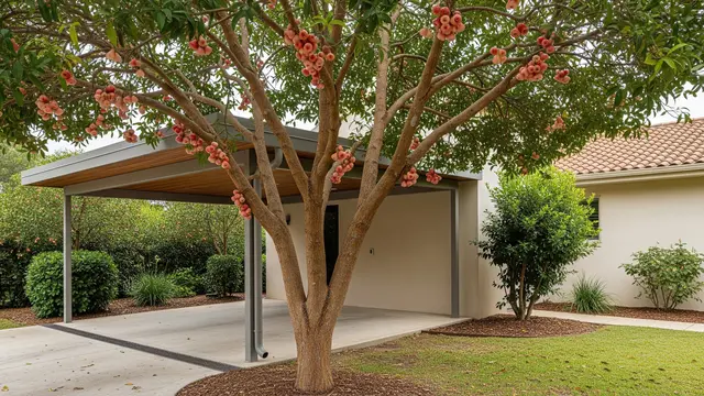 Pohon Buah Dekat Carport yang Aman untuk Pondasi Rumah (Image by Gemini AI)