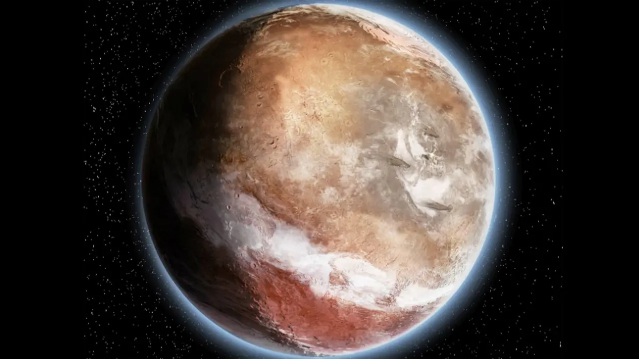 Ilustrasi penampakan Mars pada 3 miliar tahun yang lalu