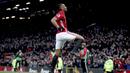 Pemain Manchester United, Anthony Martial  merayakan golnya ke gawang Watford pada laga Premier League di Old Trafford, Manchester (11/2/2017). Manchester United menang 2-0. (Nick Potts/PA via AP)