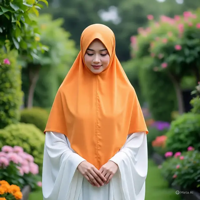 Gamis Putih dan Hijab Oranye